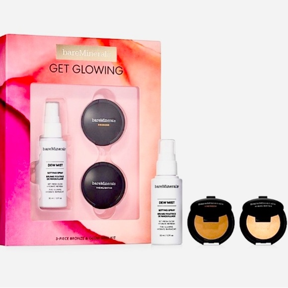 NIB Get Glowing bareMinerals Bronzer, Glow Setting Spray, and Highlighter Kit - Picture 1 of 5